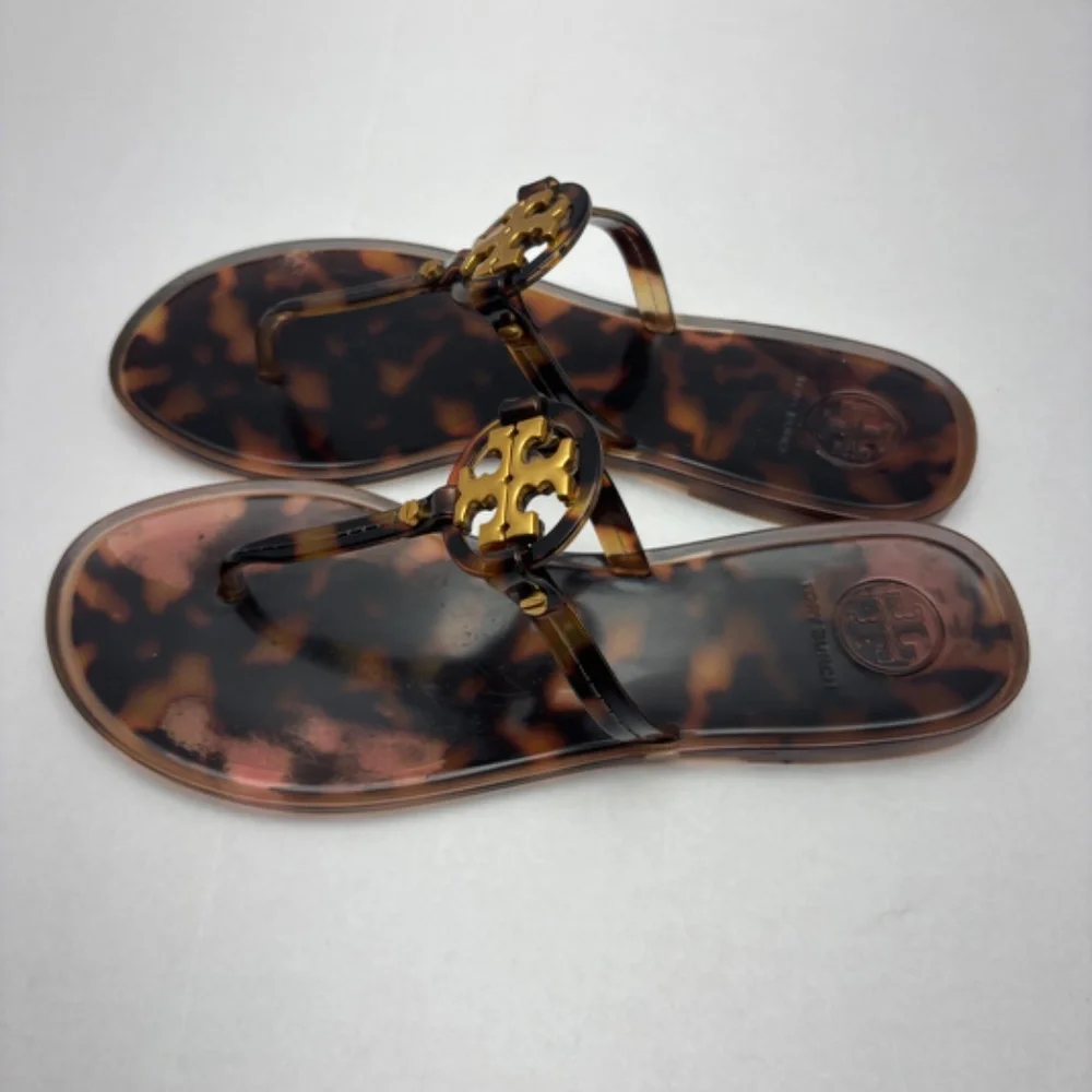 Tory Burch Mini Miller Flat Jelly Thong Sandal Tortoise Shell Size 7 - Picture 2 of 12